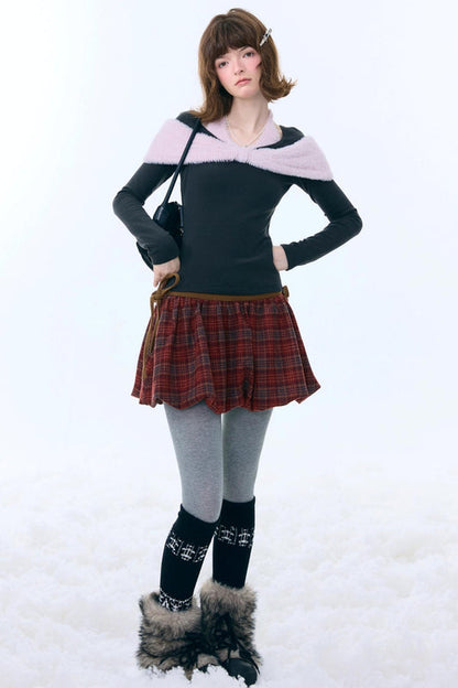 レトロプレイドドローストリングスカート