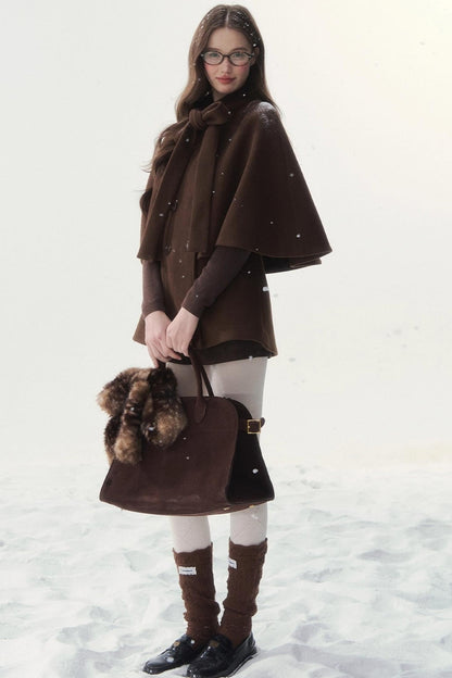 ダブルブレスドリボンケープコート