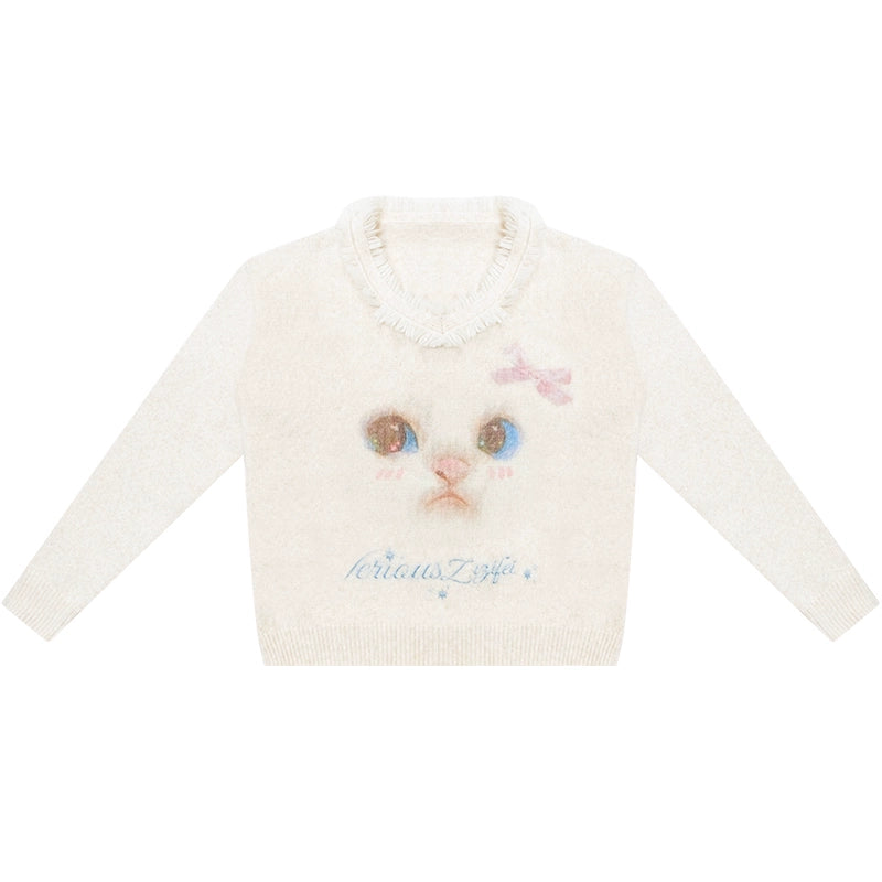 Retro Cat Plush Collar Sweater