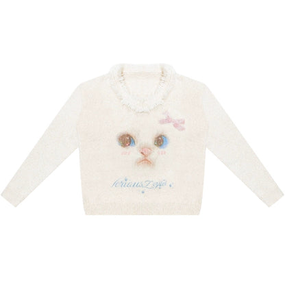 Retro Cat Plush Collar Sweater