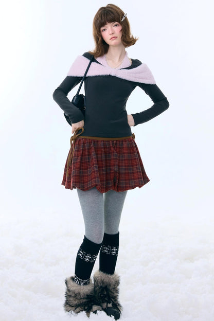 Retro Plaid Drawstring Skirt