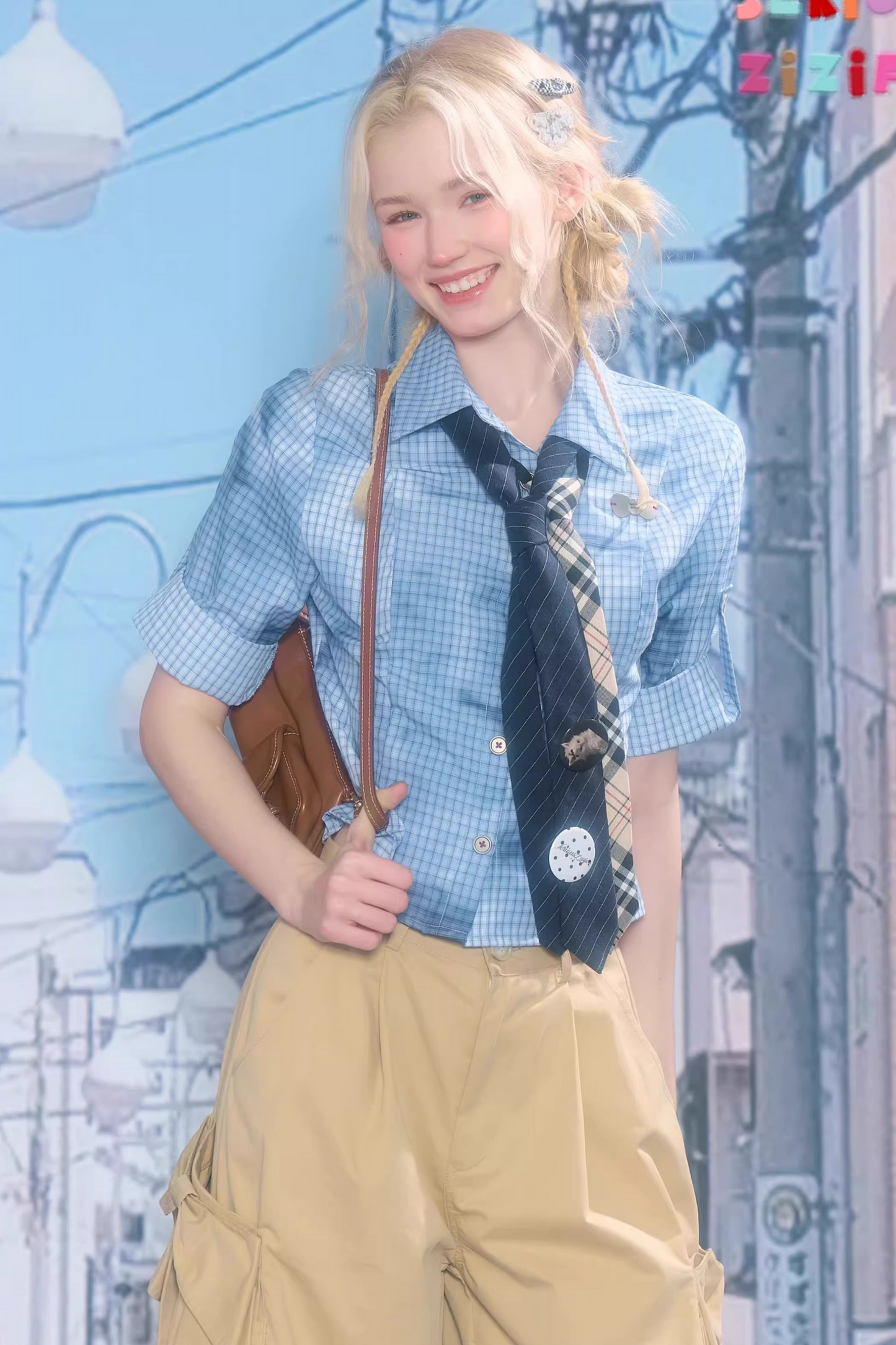 格纹墨水渐变上衣