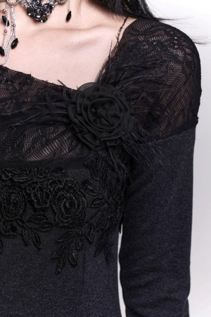 Gray Off-the-shoulder Knit Dress