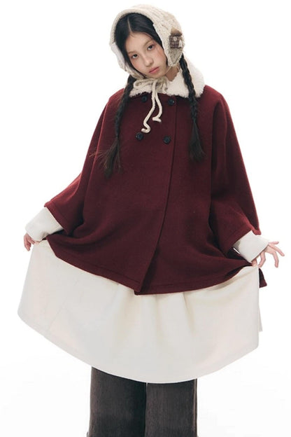 ファーカラーチェックケープコート