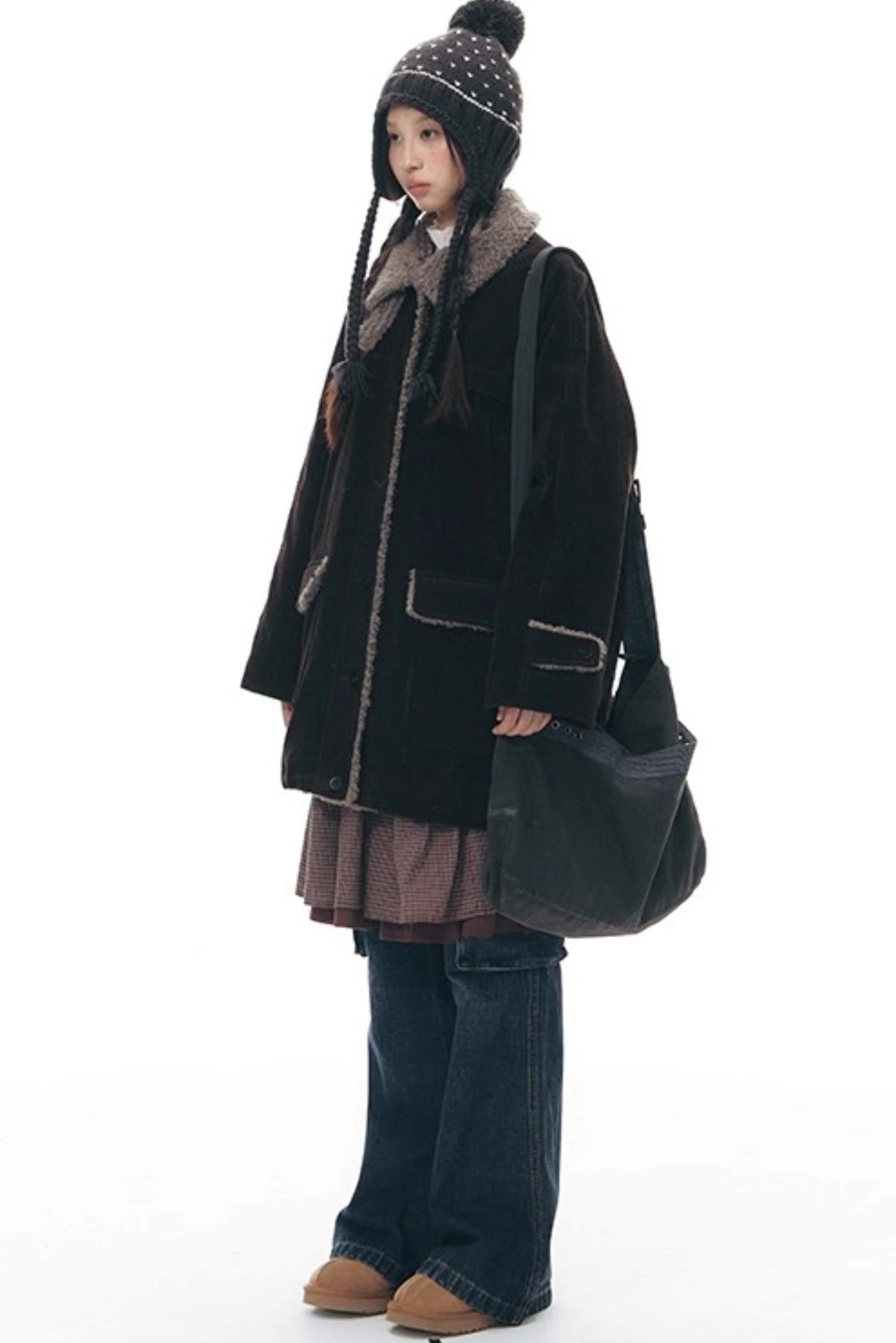 コーディロイフリースミディコート