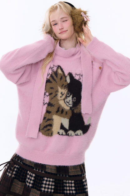 Retro Cat Pattern Sweater