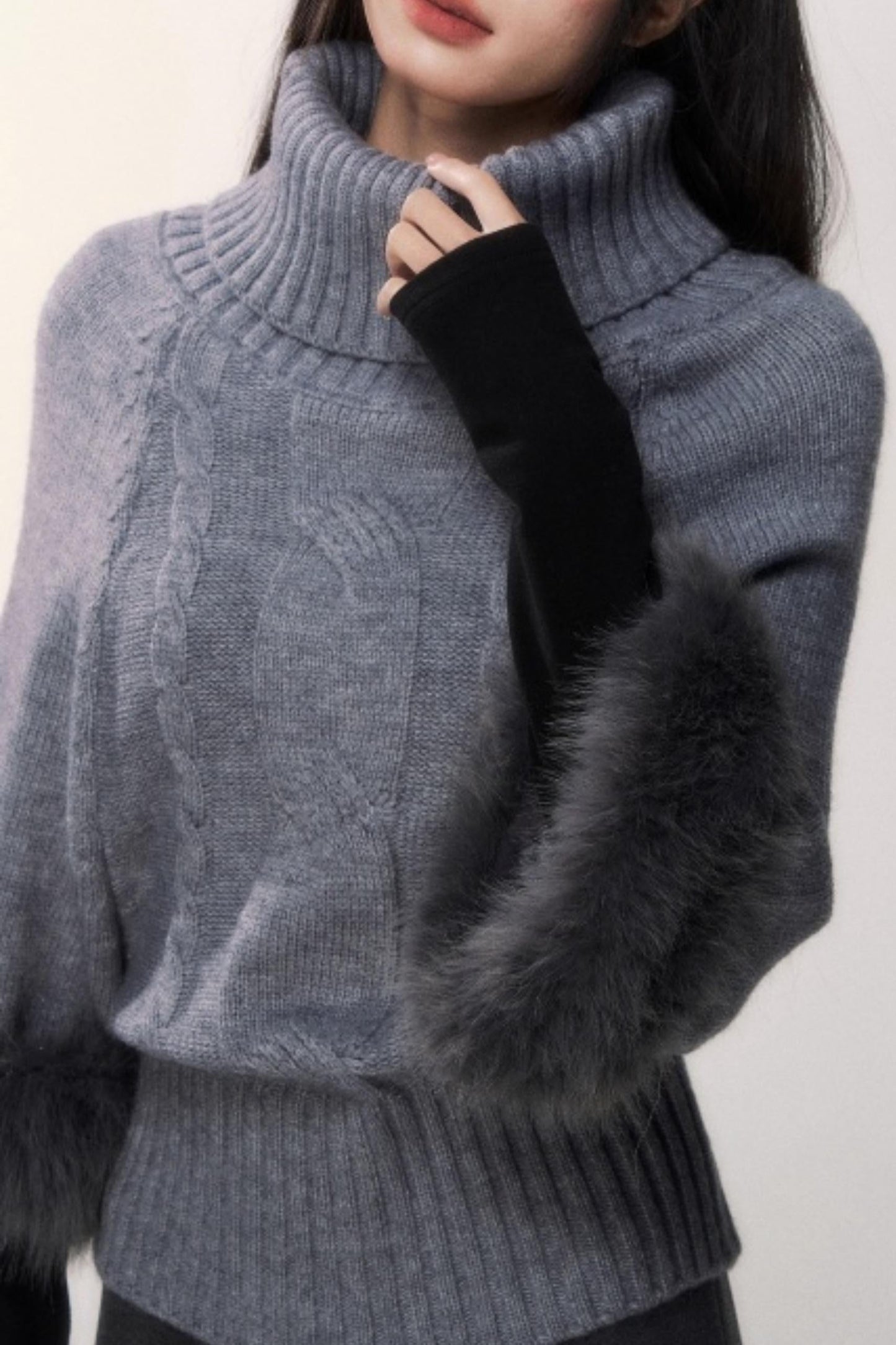 Gray Knit Twist Cape Sweater