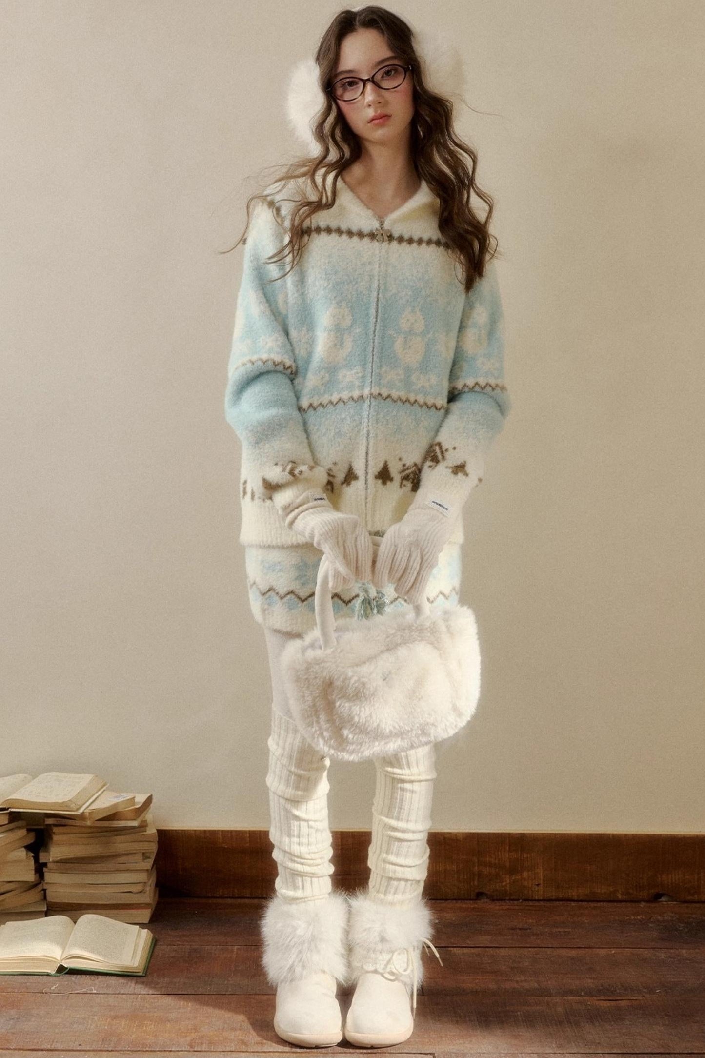 Island Fur Fair Isles Knit Top + Tight Knit Skirt