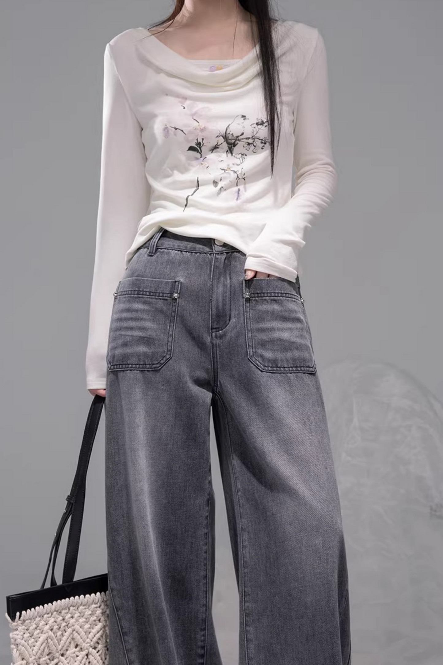 インクグレイストレートデニムパンツ