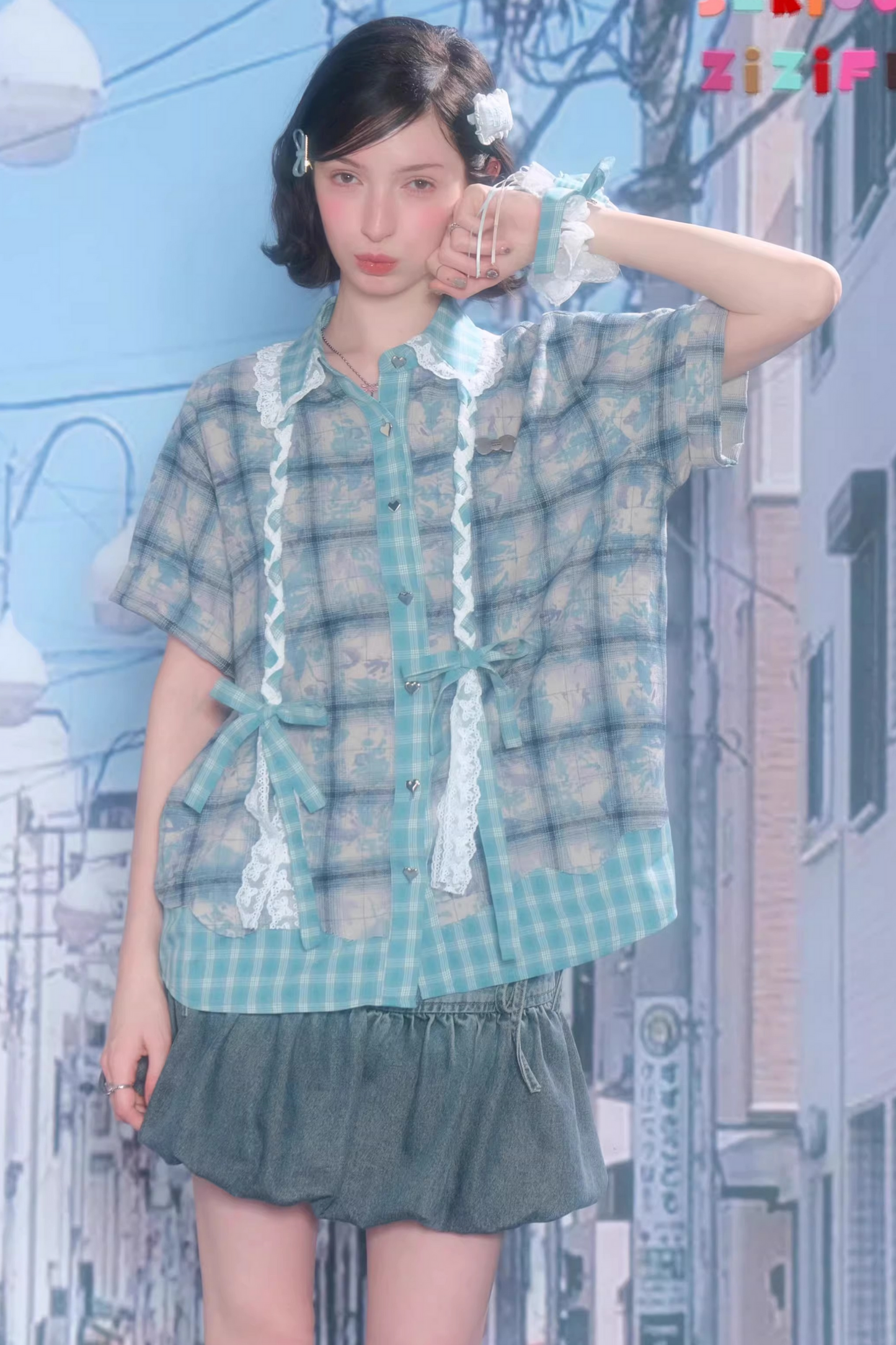 Camicia ampia a quadri Y2K