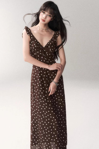Braunes Polka-Dot-Trägerkleid