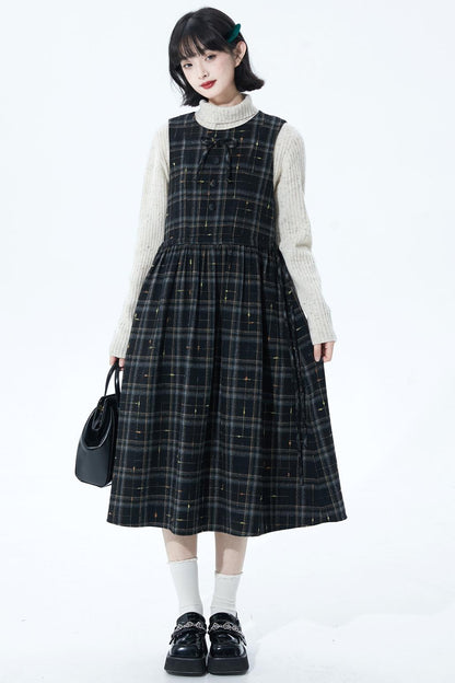 チェックパッチワークウールドレス