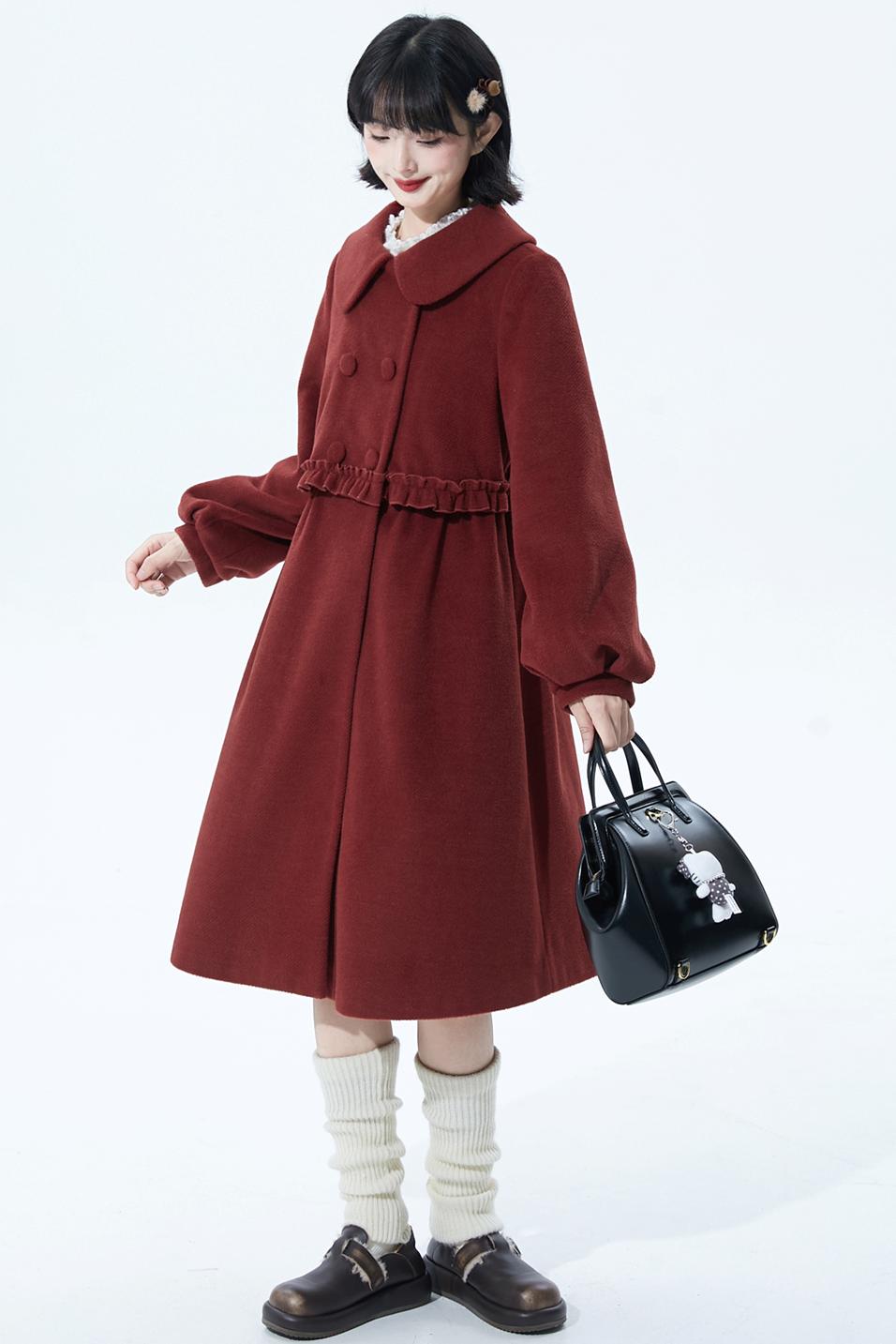 レッドラッフルウールコート