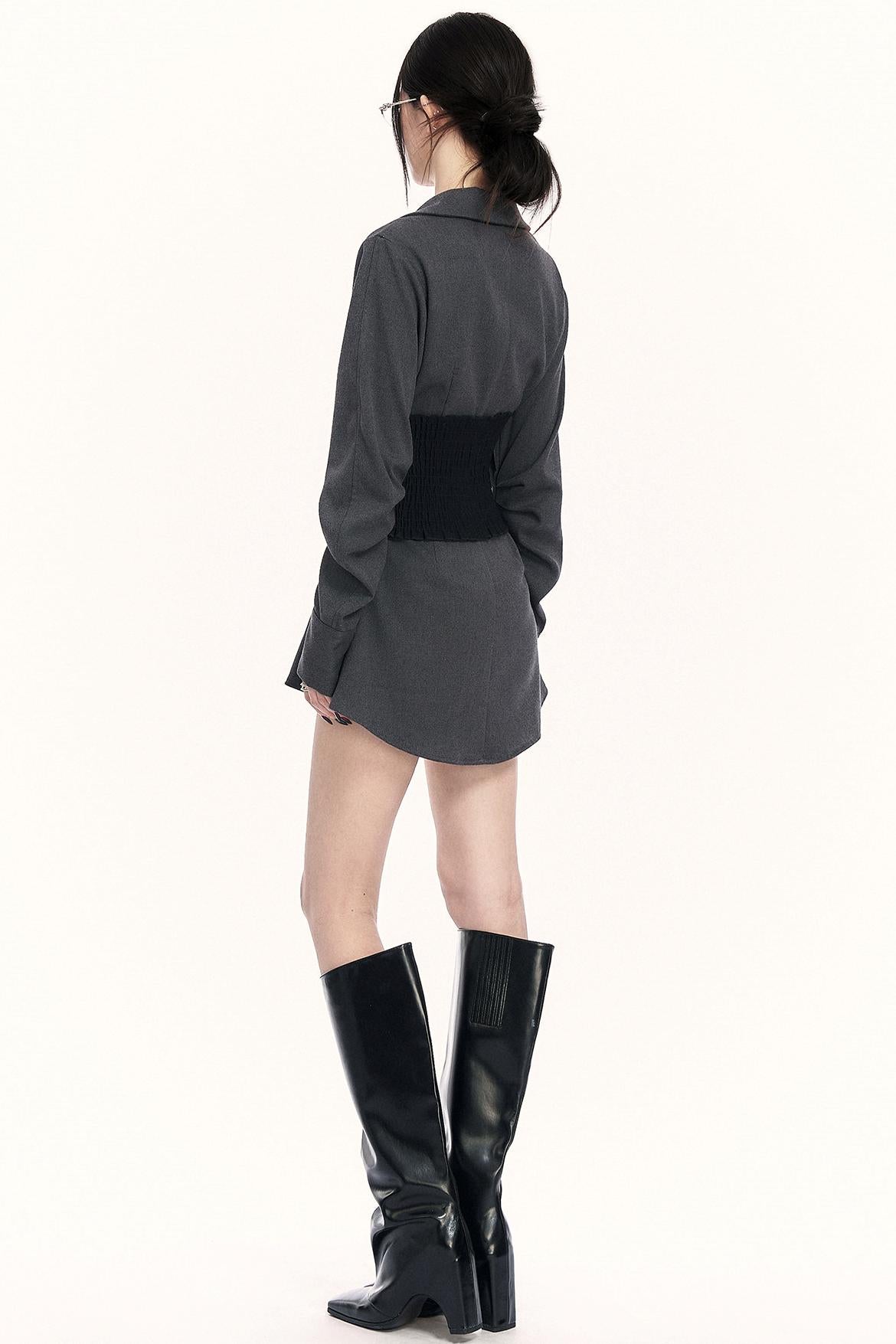 モードウエストマークレイヤードシャツ+ボトムス