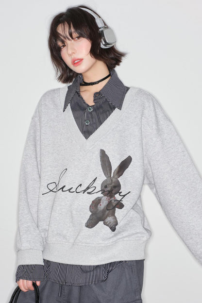 Rabbit Print Sweatshirt Top