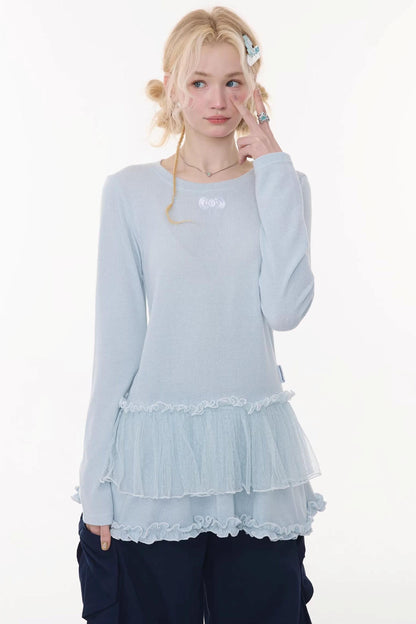 Lace Pleated Polka Dot Blouse