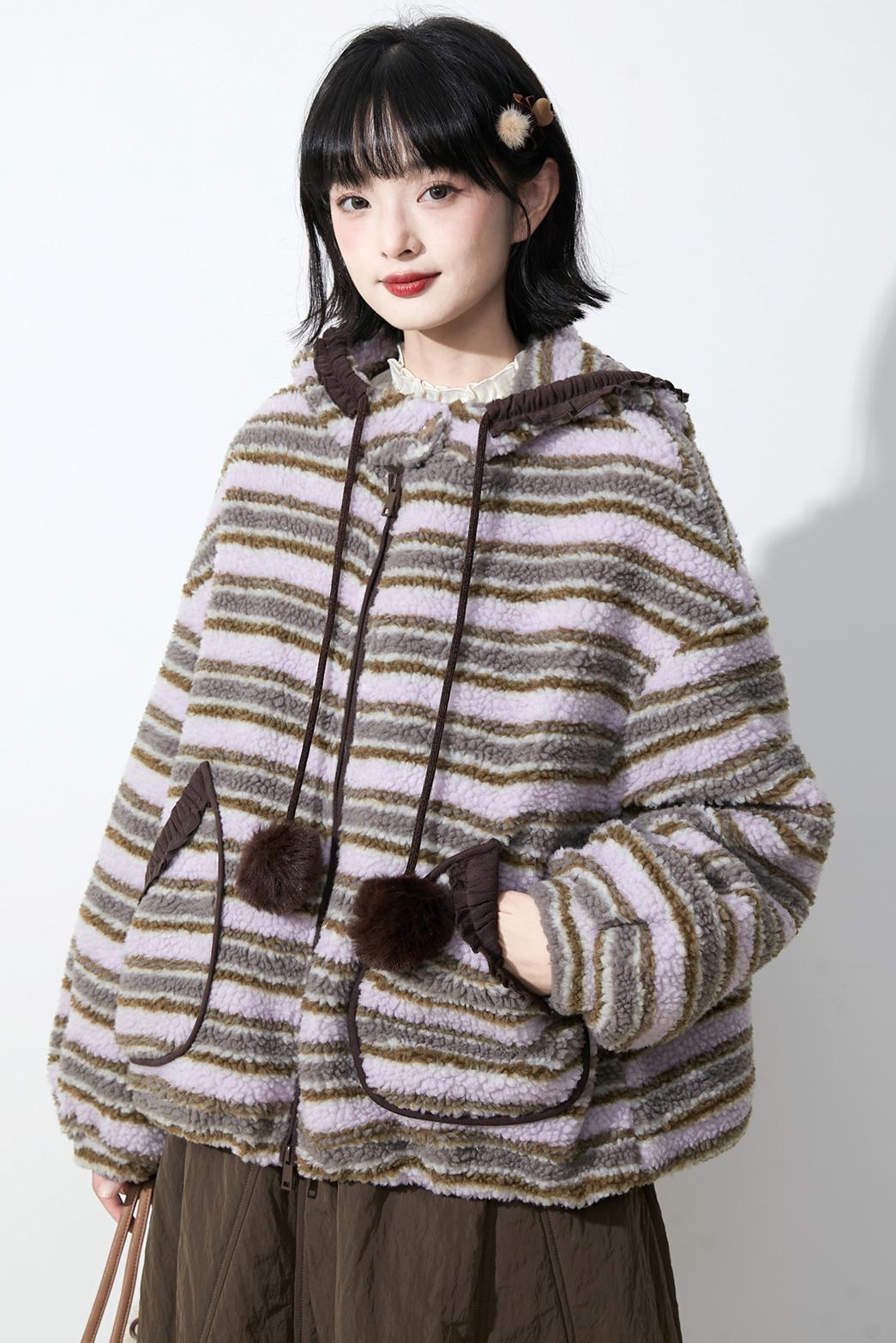 ピンクパープルラムウールコート