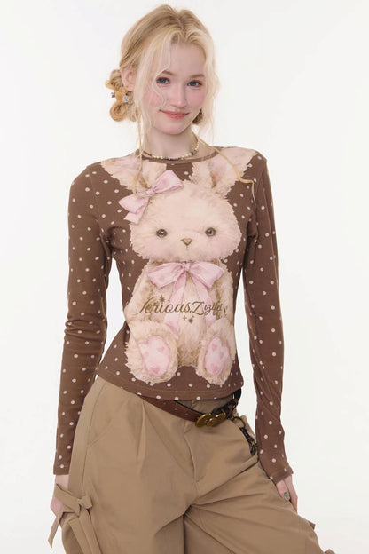 Polka Dot Rabbit Print Top