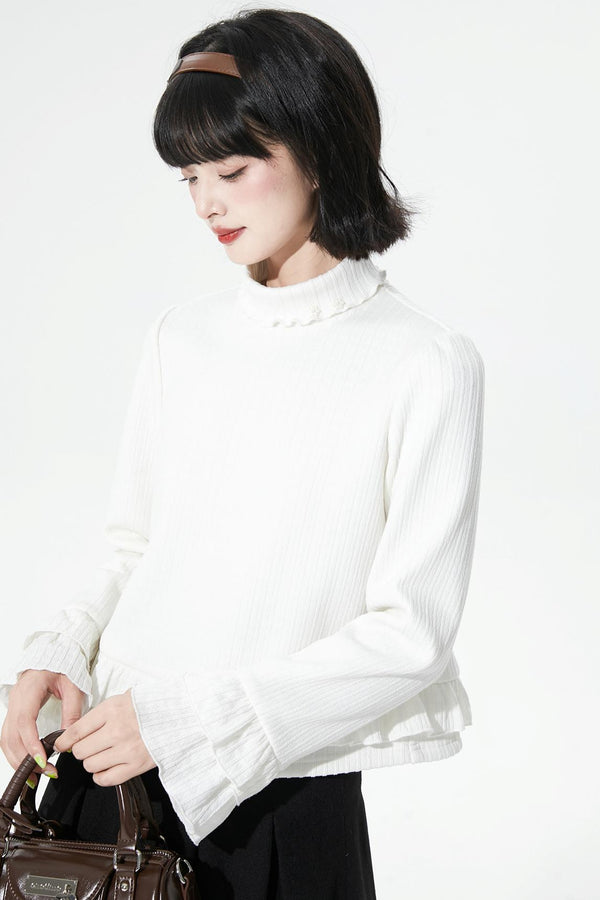 White Striped Jacquard Sweater