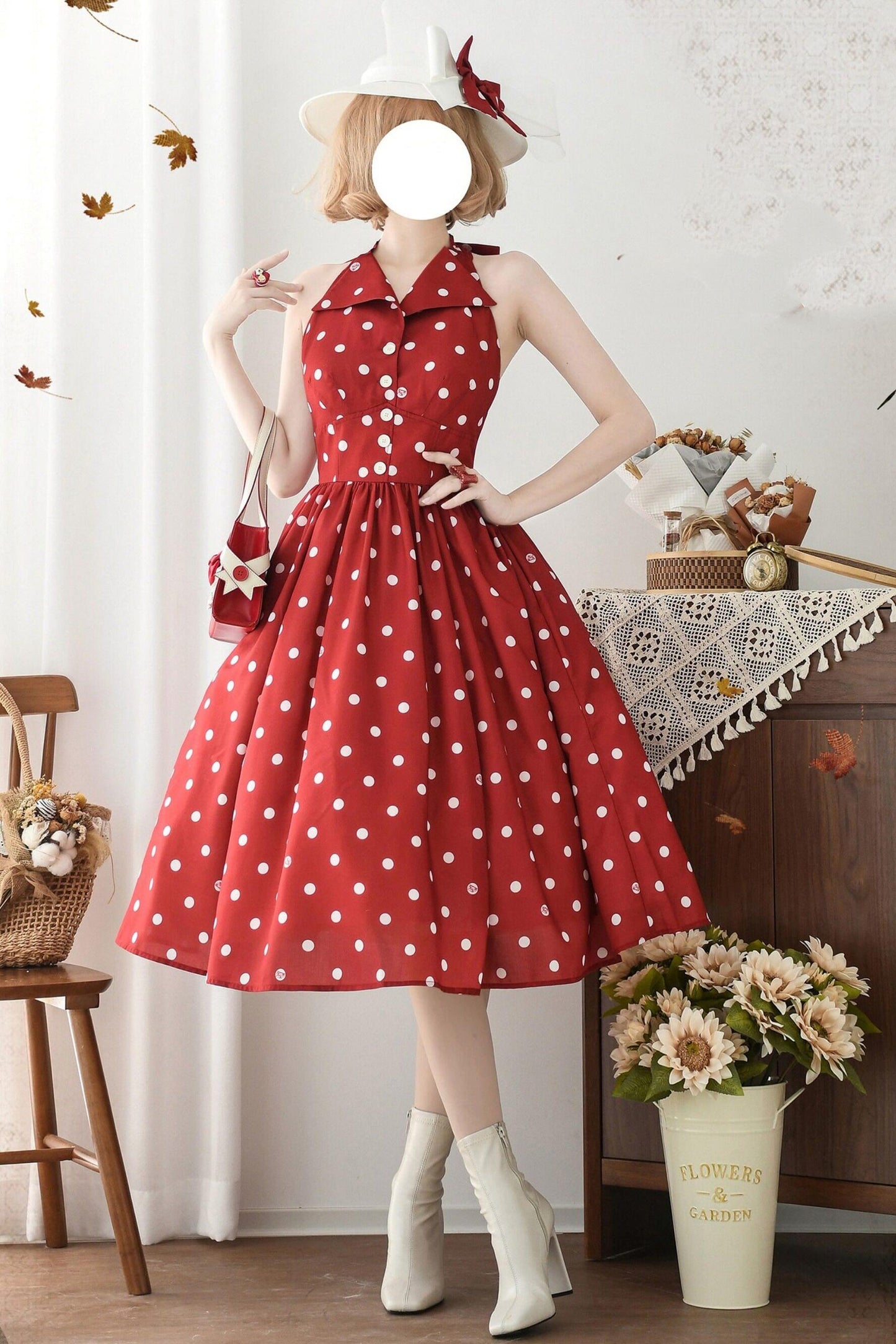 Retro Elegant Halter Neck French Flare Dress