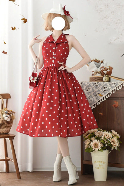 Retro Elegant Halter Neck French Flare Dress