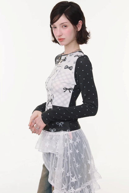 Rabbit Print Contrast Blouse