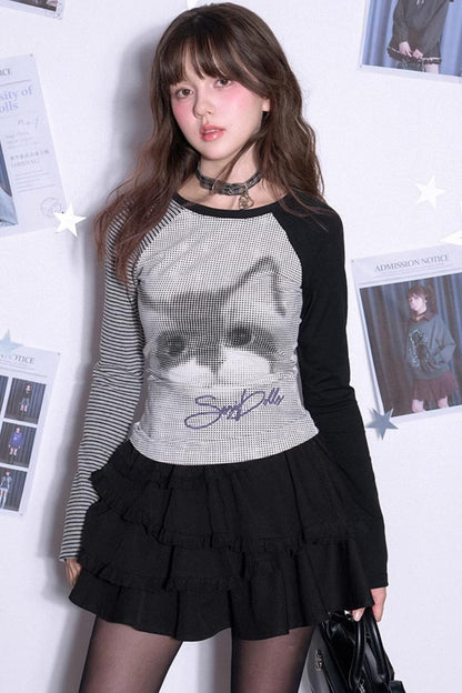 Polka Dot Cat Bicolor Top