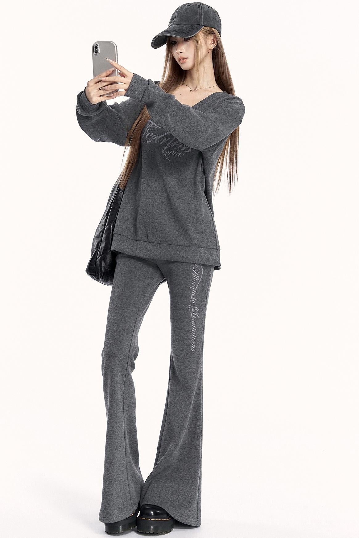 Brushed V-Neck Sweatshirt Setup