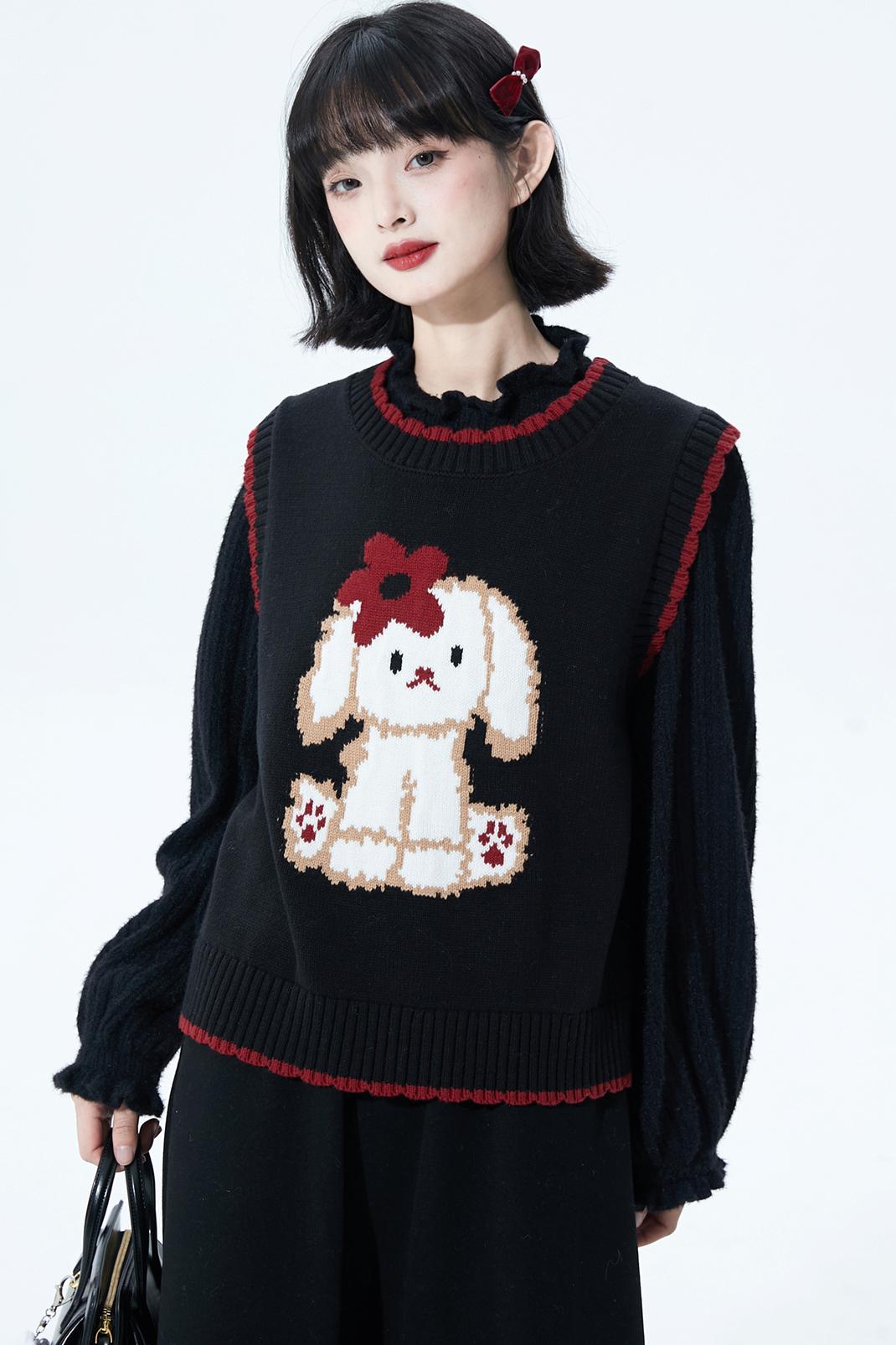 Puppy motif knit vest