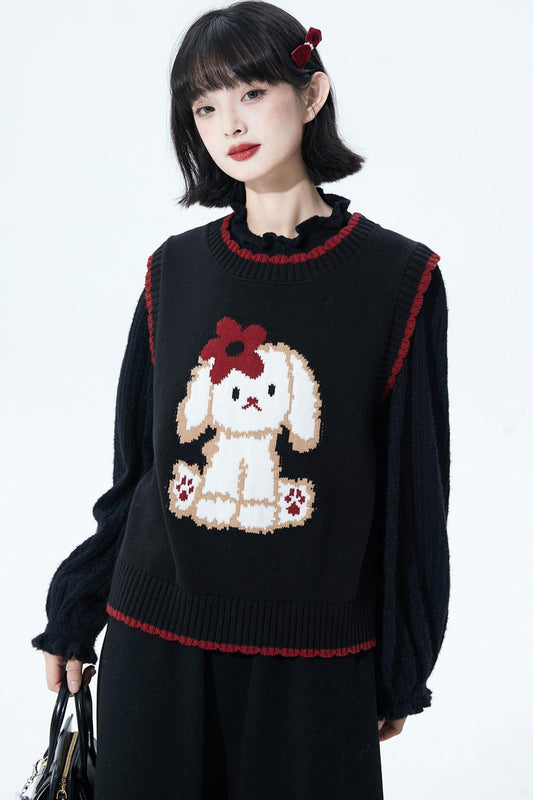 Puppy motif knit vest