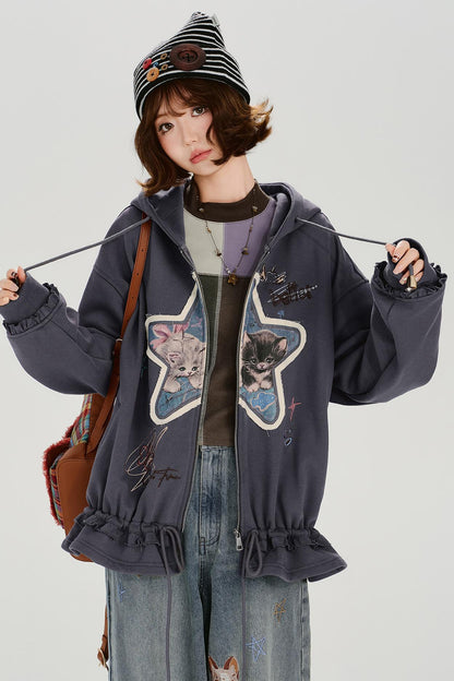 Retro Embroidery Women's Sweat Jacket