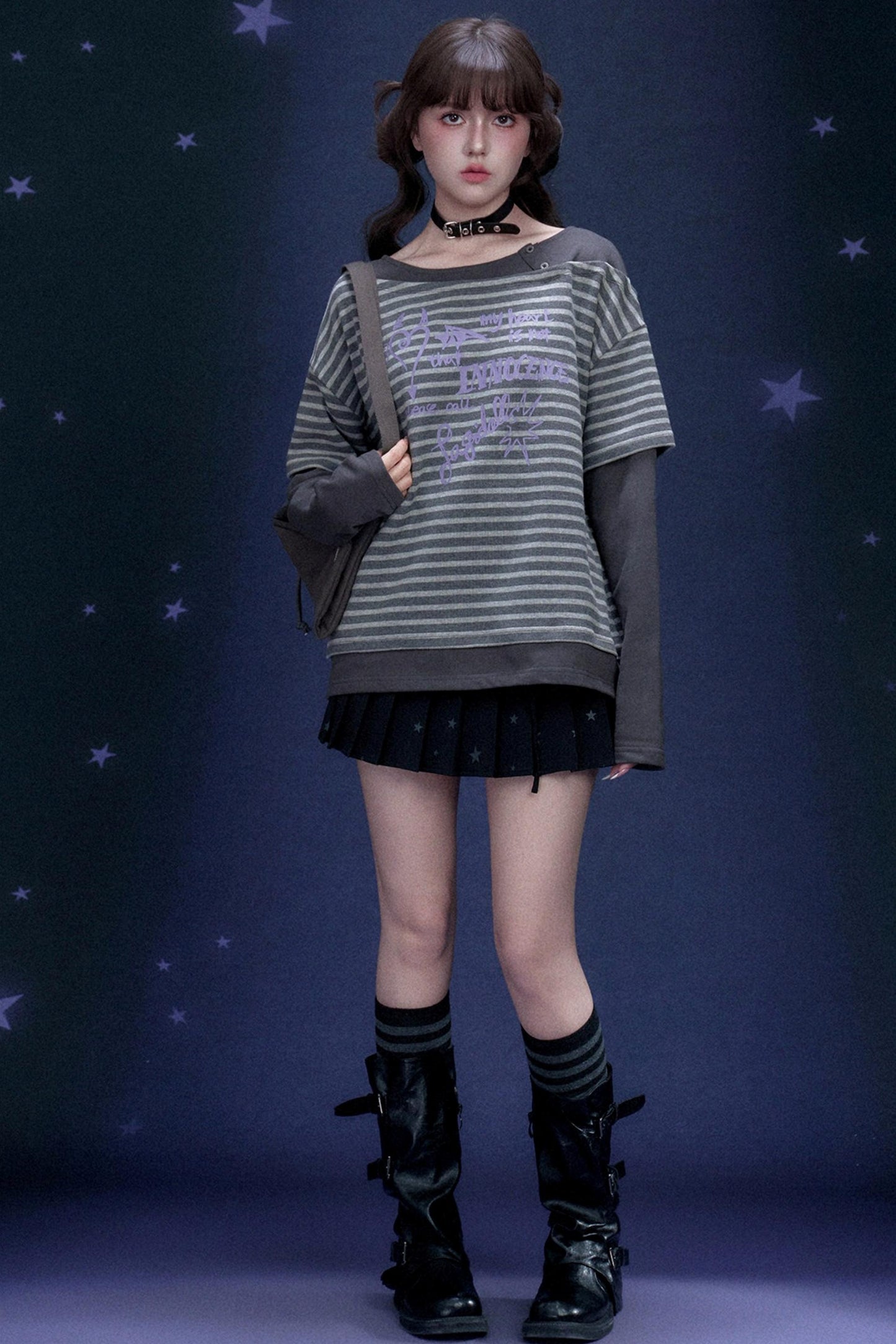 Striped Graffiti Print Top