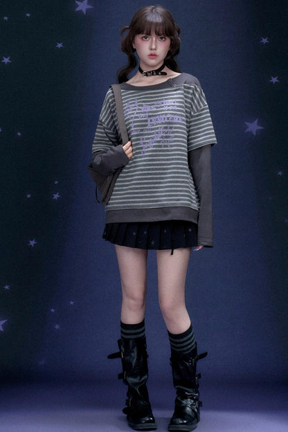 Striped Graffiti Print Top