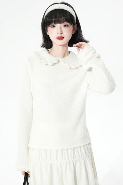 Feather Yarn Doll Collar Sweater