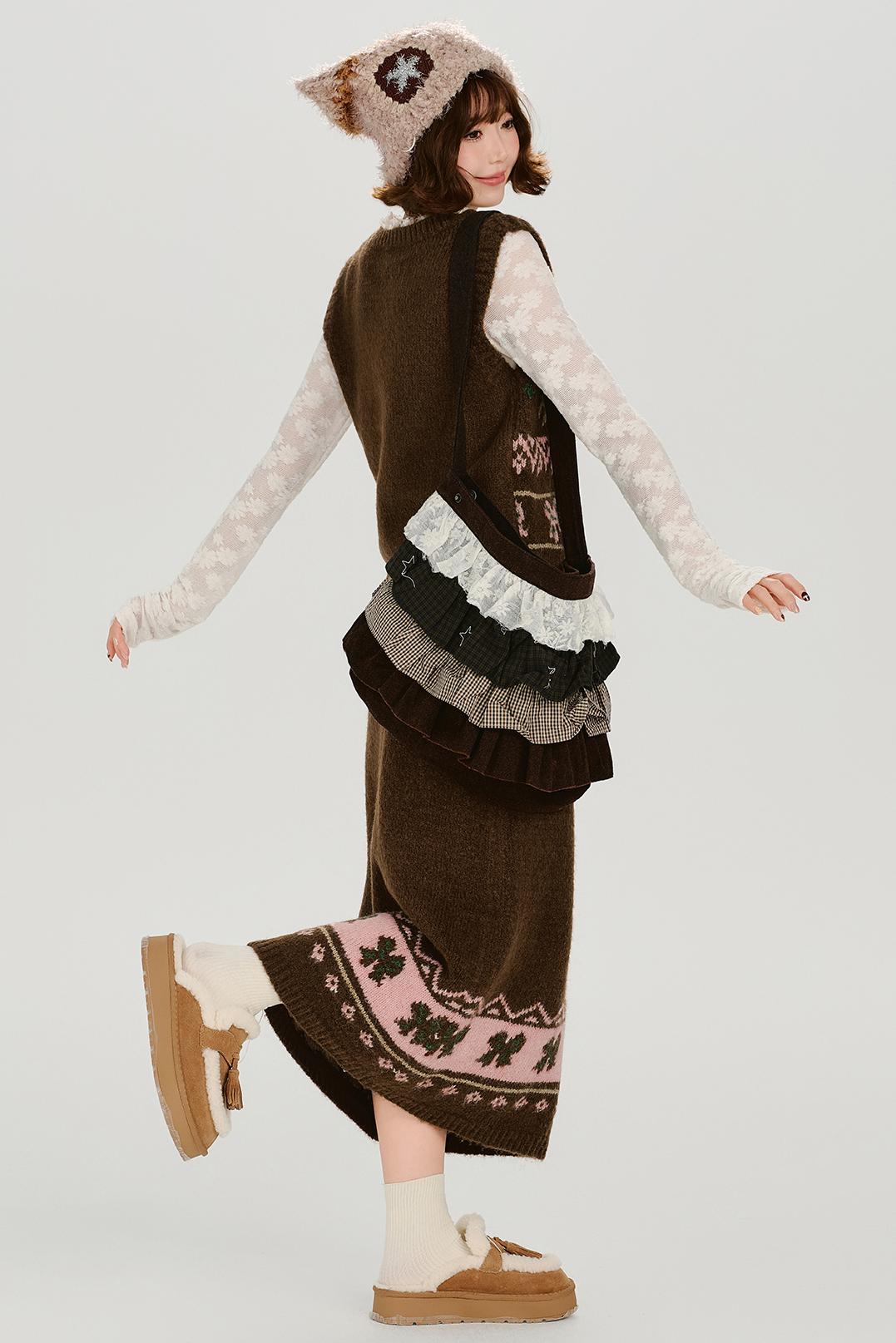 レトロフェアアイルニットベスト+スカート