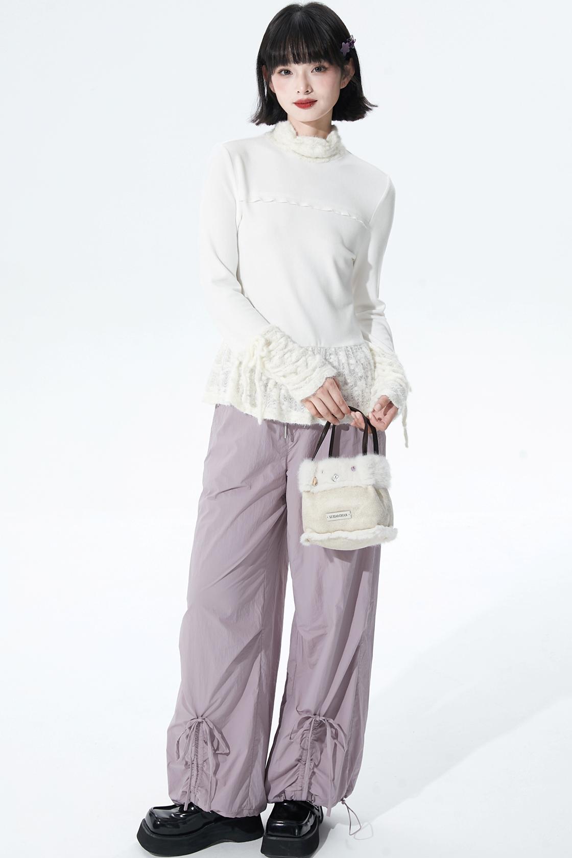 Gray purple fleece lined pants