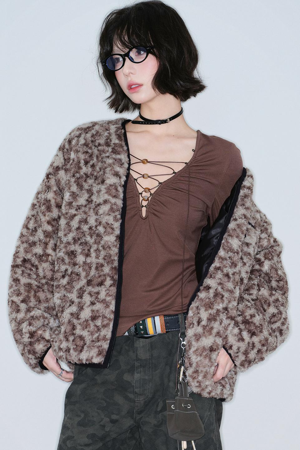 Leopard Print Lamb Wool Coat