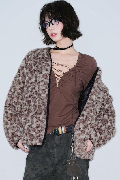 Leopard Print Lamb Wool Coat