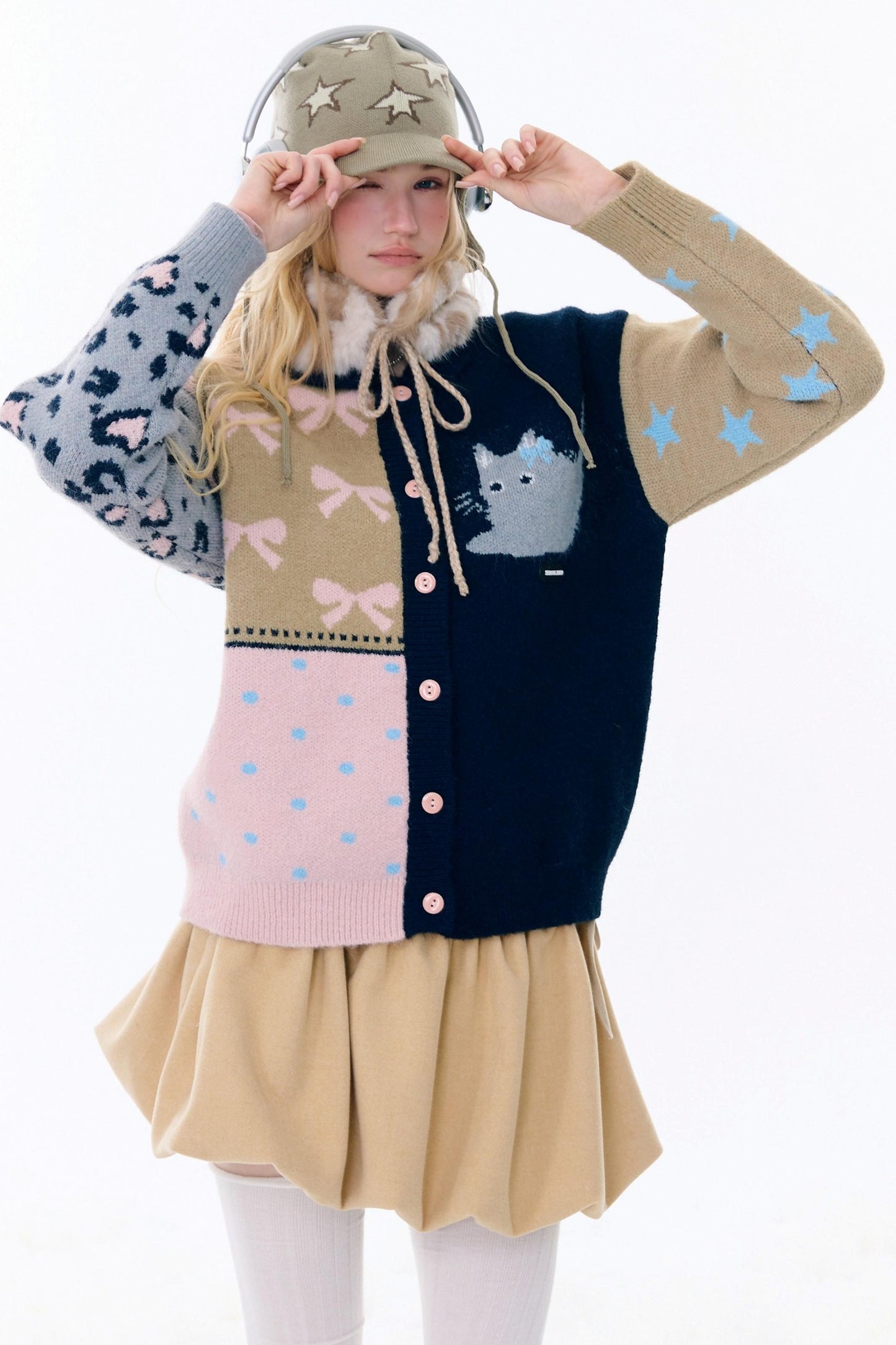 Retro color blocking cardigan