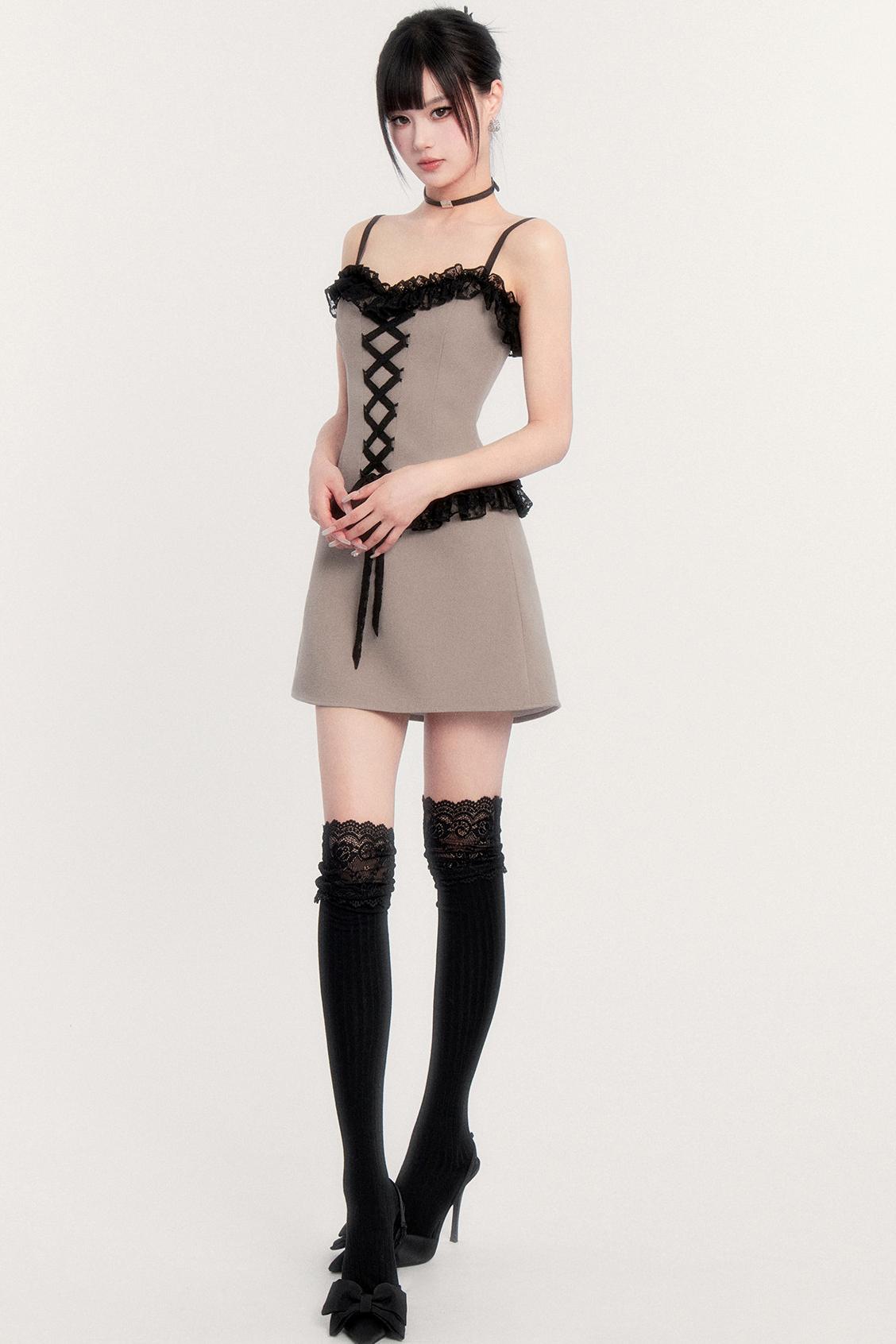 エレガントレースパッチワークドレス+ジャケット