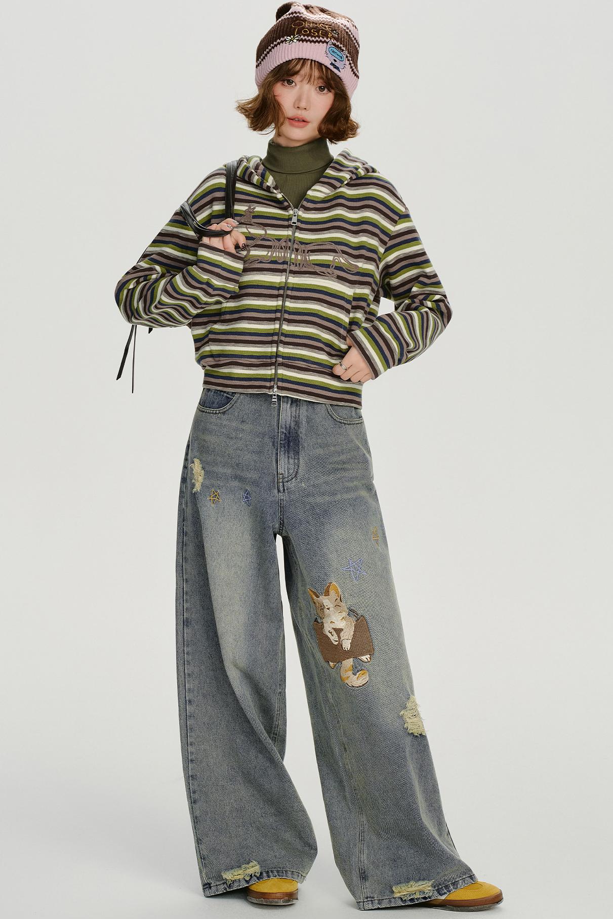 レトロボーダージフードパーカー