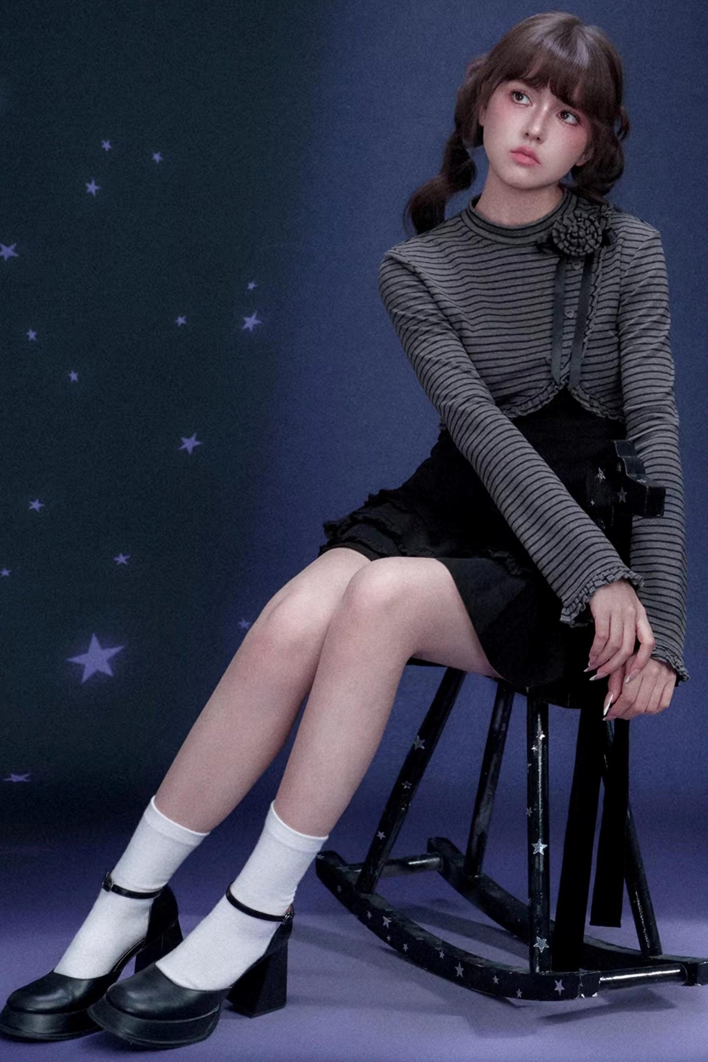 Striped Rose Brooch Top