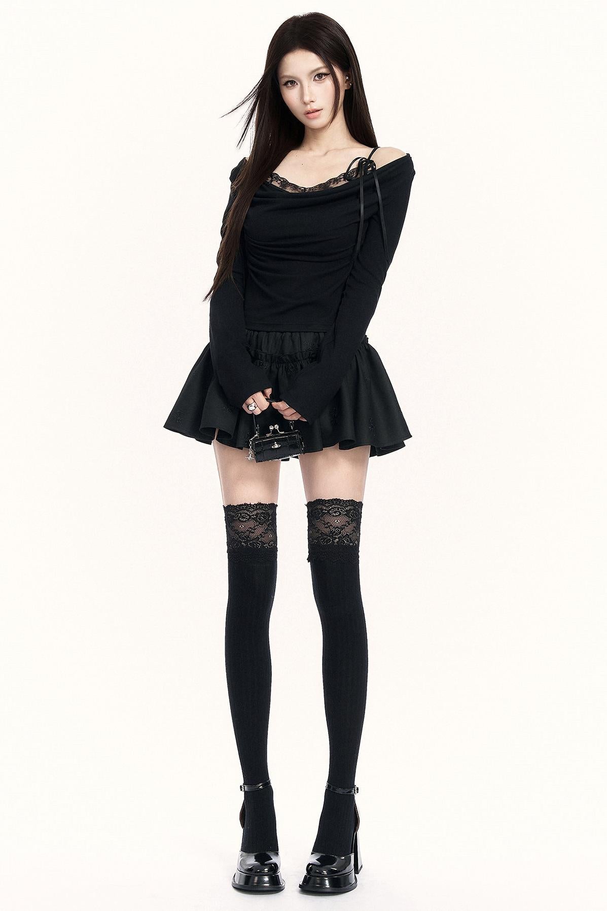 レースドレープドカラートップス