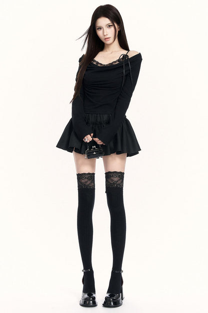 レースドレープドカラートップス