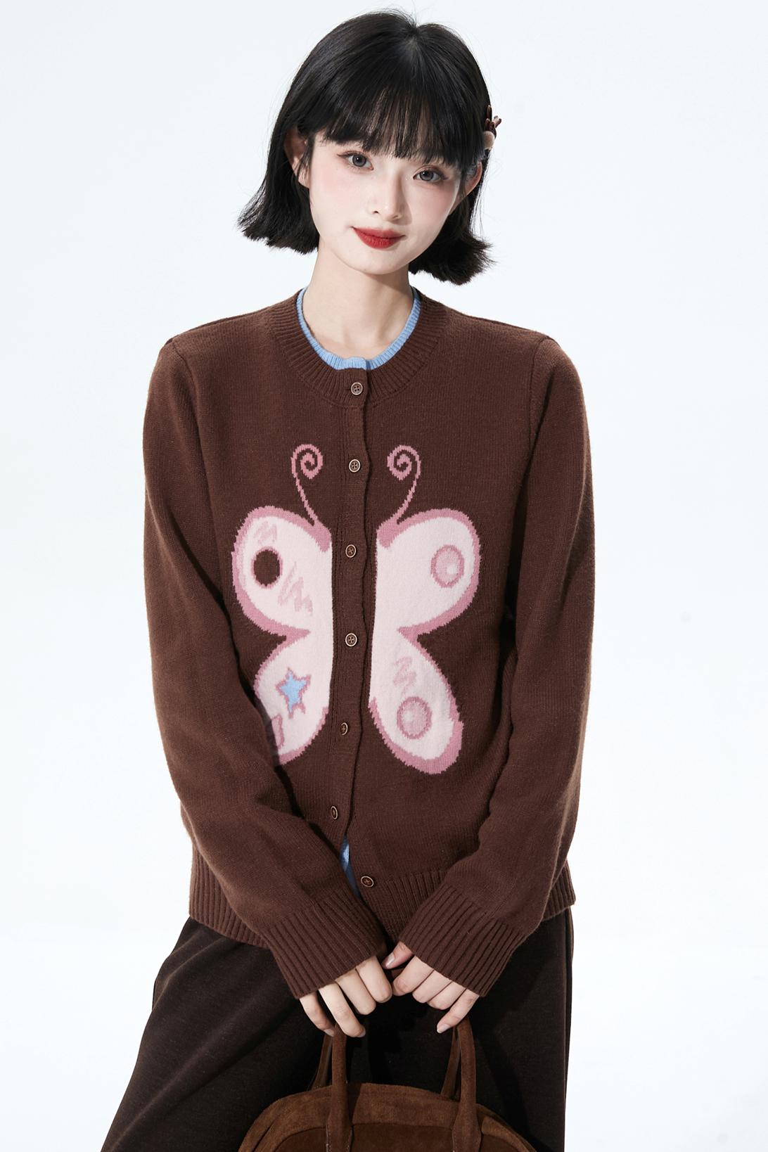 Butterfly Jacquard Knit Cardigan