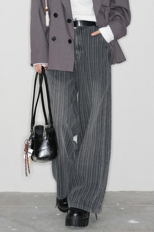 ストライプドデニムストレートレッグパンツ