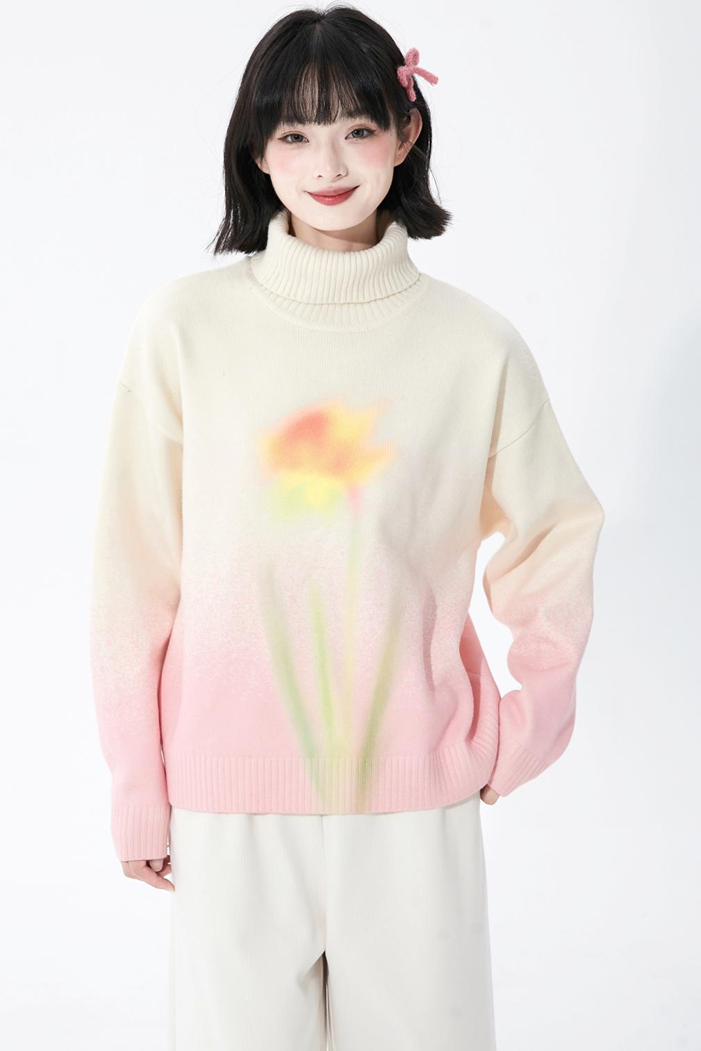 Soft pink gradient knit sweater