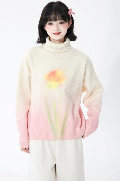 Soft pink gradient knit sweater