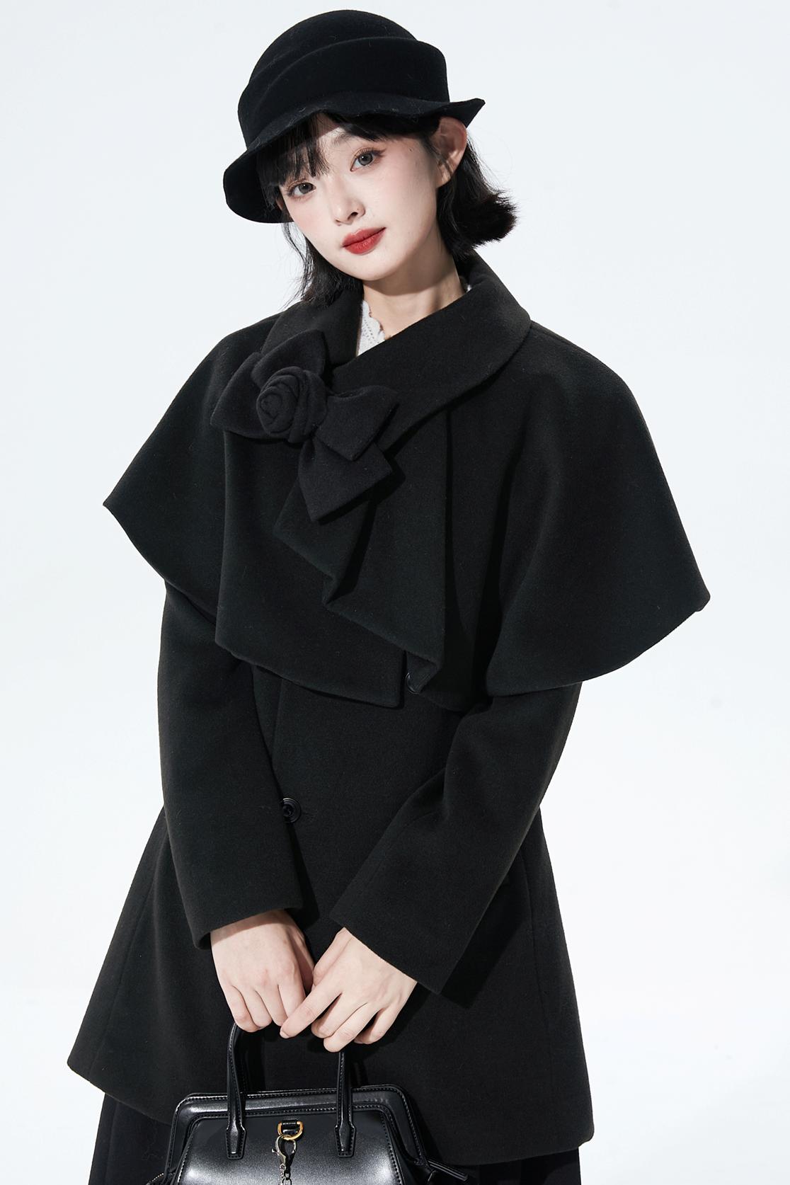 Wool-blend asymmetrical cape coat