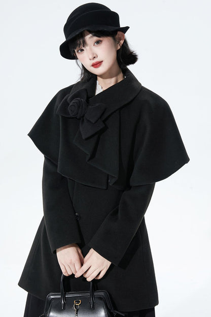 Wool-blend asymmetrical cape coat